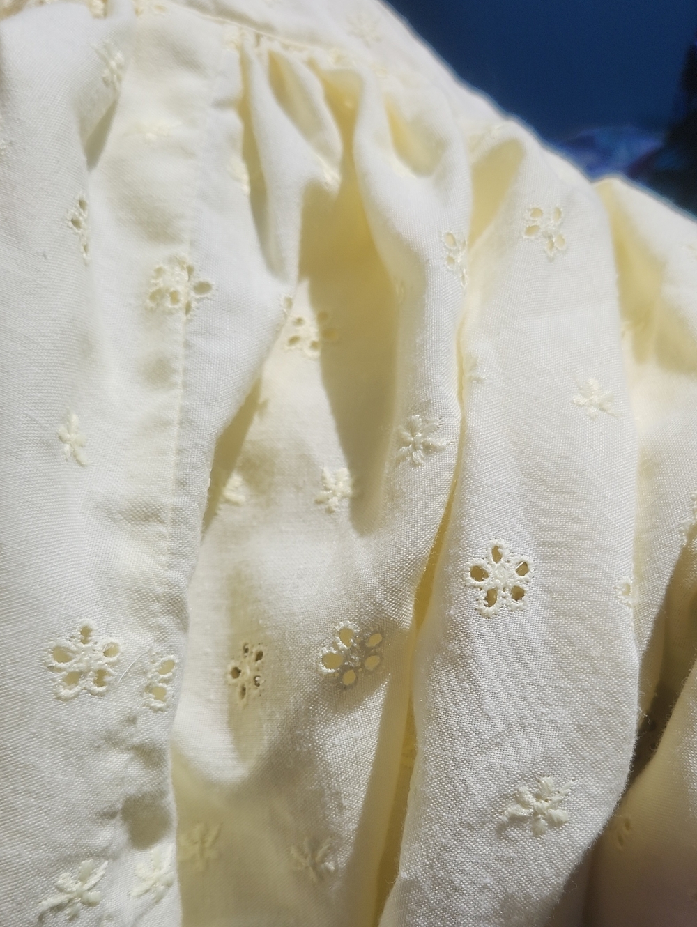 Vintage Pale Yellow Eyelet Long-Sleeve Peplum Dress with White Lace DOLLY - Picture 3 of 6